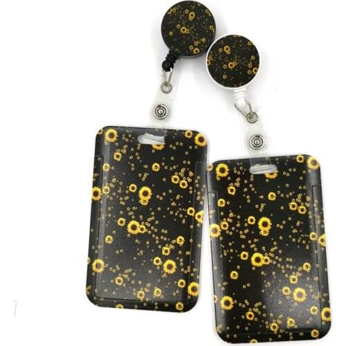 Flowers Sunflowers Card Holder Women Men Business Lanyard Badge Card Case Women Card Cover Student Lanyard ID Name Card Holder