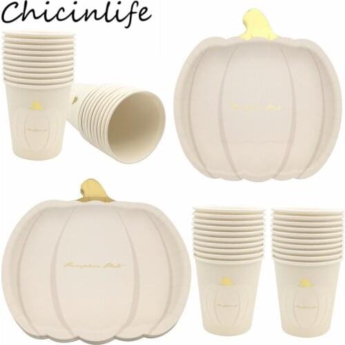 Chicinlife 10Pcs Pumpkin Paper Plates Cups Disposable Tableware Birthday Party Kids Baby Shower Wedding Happy Halloween Supplies
