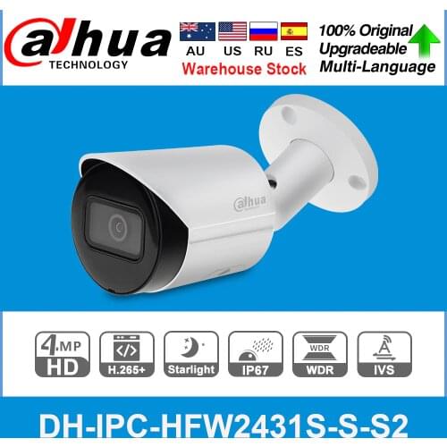 Dahua Original IPC-HFW2431S-S 4MP HD POE SD Card Slot H.265 IP67 IK10 30M IR Starlight IVS WDR Upgradeable Mini Bullet IP Camera