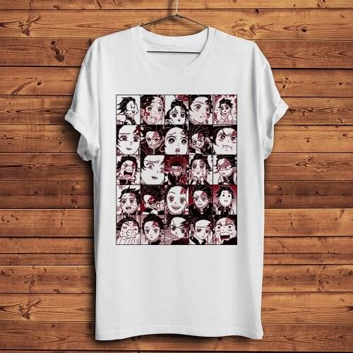Tanjirou Zenitsu Rengoku Kyoujurou face anime tshirt Men White Casual T Shirt Unisex Demon Slayer Kimetsu No Yaiba streetwear