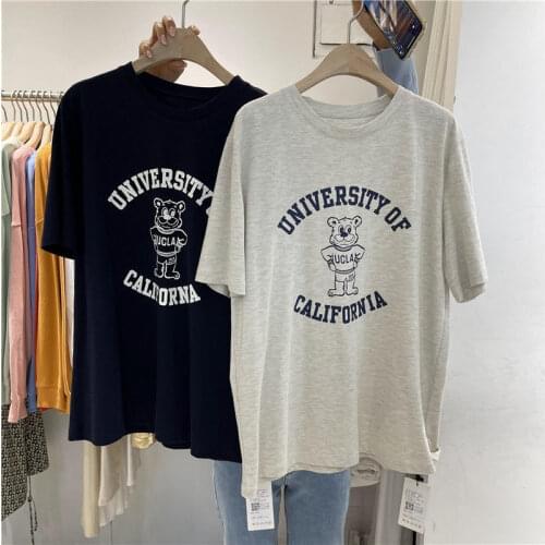 Korean Graphic Tee Y2k Aesthetic Retro Bear Letter T Shirts Cotton O-neck Oversized Women Summer Tops 2021Fashion Lady Plus Size