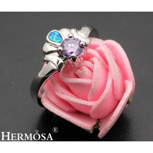 Hermosa Big Promotion Beautiful Blue Australian Opal PurpleAmethyst Wedding Rings Size 7 8 9 DF52