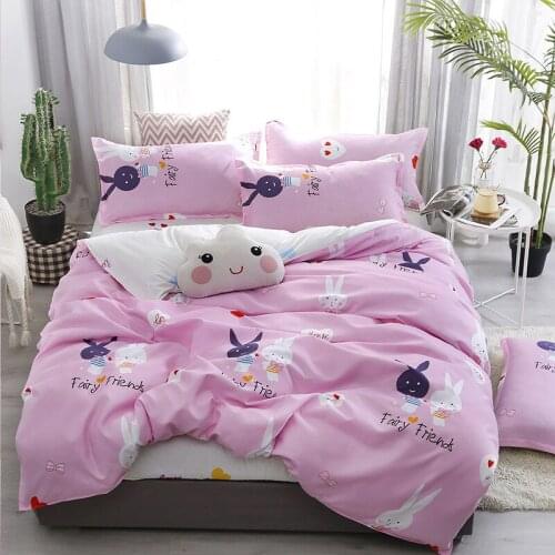 Lovely Pink Rabbit Pattern Bedding Set Childrens Room Cartoon Duvet Cover Queen Size Comforter Bedding Set Home Textiles