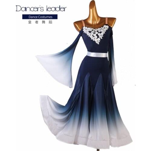 Modern dance custom strapless lantern sleeve tango costume female adult professional ballroom dance stage competition costume