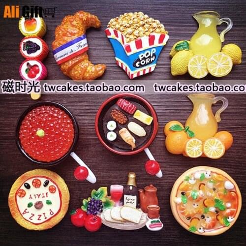 Creative Food Pizza Bread Sushi Popcorn Popsicle Refrigerator Magnet 3d Fridge Magnet Sticker Travel Souvenir Kitchen Decoration