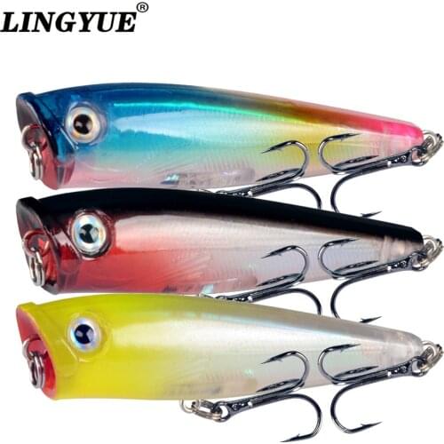 LINGYUE Small Popper 65mm 6.5g Topwater Wobbler Hard Lase Body Fishing Lure with 6# Hooks Crankabit For Perch Bass Leurre