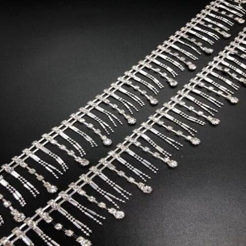10Yards Fashion Bling Crystal Rhinestone Trim Beads Fringe Trimming For Bridal Belt Free Shipping