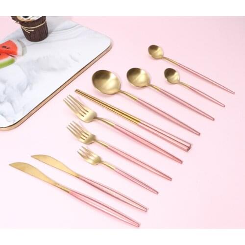 18/10 Stainless Steel Pink Gold Cutlery Set Dinnerware Dinner Knife Spoon Fork Chopsticks Dessert Tea Spoon Tableware Silverware