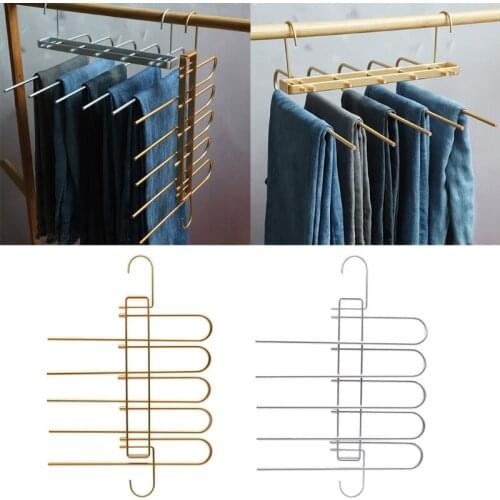 Non-Slip Pants Hanger with Clips 5 Layered Trousers Rack for Jeans Trousers Skirts Scarf Ties Towels Closet Storage