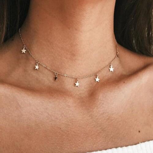 Gold Color Star Pendant Necklace Tassel Choker Necklaces For Women Kolye Bijoux Collares Mujer Collier Boho Femme Simple Jewelry