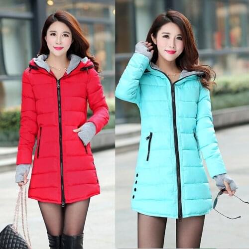 Korean Slim-Fit Down Cotton Winter Coat Female Jacket Hooded Warm Womens Clothing Blue Yellow Manteau Casaco Feminino Inverno