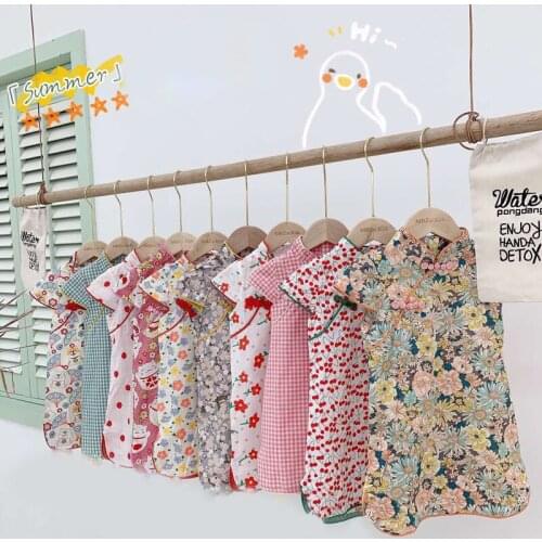 17Colors Dress Chinese Cute Girls Baby Cheongsam Summer Short Sleeve Skirts Floral Print Vintage Elegant China Oriental Qipa