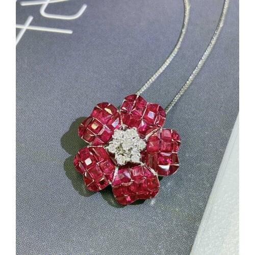 LR716 Ruby Pendant 18K Rose Gold Jewel 100% Natural Red Ruby 3ct Gemstones Pendants for Women Necklace