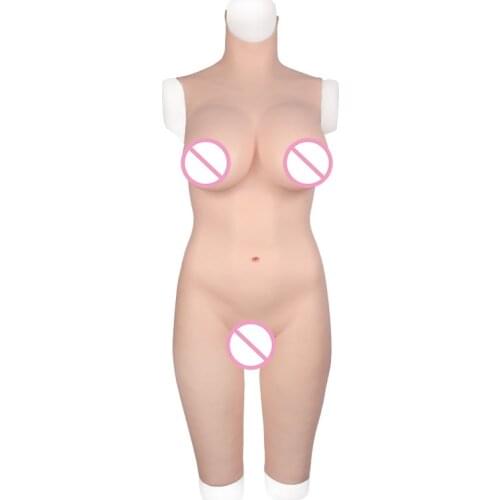 D/G Cup Full Silicone Tights Rubber Five Points-Bodysuit Crossdress Male to Female Transsexual Cosplay Transgender Fake Suit