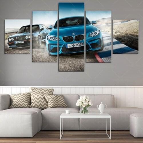 Canvas Printed Poster Home Decor 5 Pieces HD Bmw M3 Blue Sport Car Paintings Wall Art Pictures Living Room Modular Framed