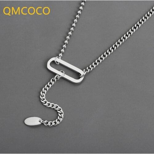 QMCOCO 925 Silver Tassel Necklace For Women Vintage Handmade O-Shape Geometric Simple Trendy Birthday Party Jewelry Gifts