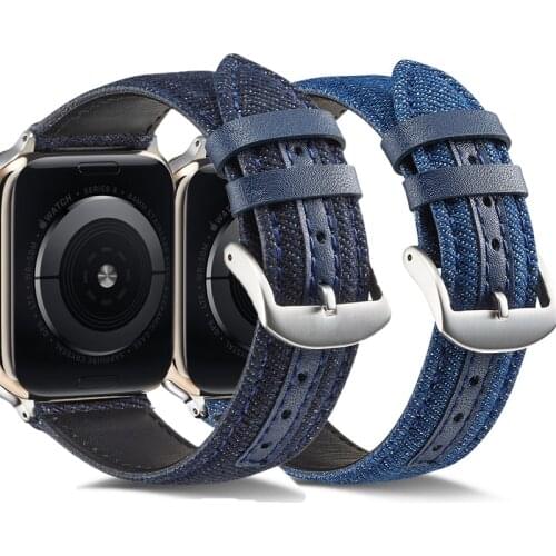 Denim Leather Watch Band for Apple Watch 40mm 44mm 38mm 42mm Strap Bracelet for Iwatch Series 5 4 3 2 1 Sports Wristband