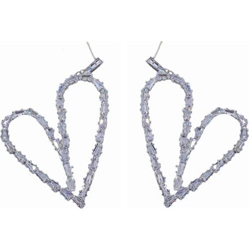 Silver Color Irregular Crystal Hearts Earring Hollow Fashion Earrings Peach Heart Earring Women Present Party Jewelry Decoration