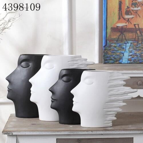 Nordic style abstract and simple black-and-white porcelain head model vase art vase decorative vase sitting room soft decoration