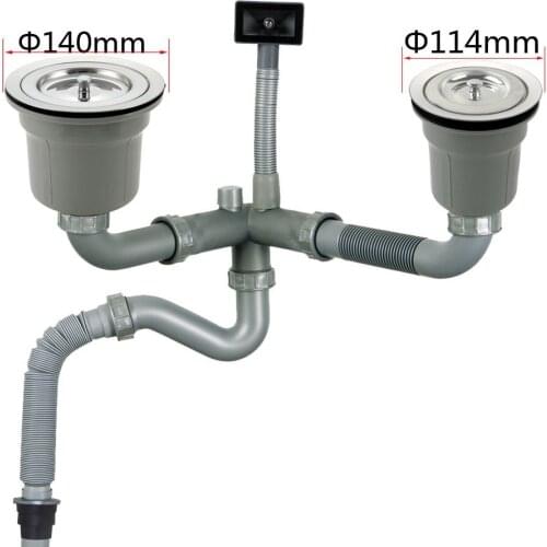 MTTUZK Kitchen Sink Drain 304 stainless steel Drainer For Duble Sink Kitchen Sink with overflow Drainer + drain pipe MTZ8015C