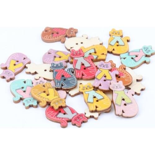 Mix Cat Pattern Wooden Buttons Handmade Accessories Decoration Sewing Scrapbooking Crafts DIY 30x19mm 20pcs