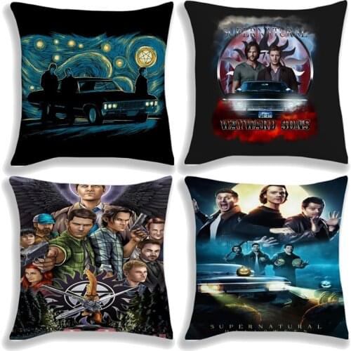 Supernatural Decor Cartoon Winchester Pillowcase Polyester Cushion Cover for Sofa Home Car Chidren Room 45x45cm