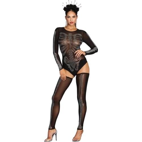 TraceSexies Women Holloween Sexy Diamond Two Piece Sets Sheer Mesh perspective Night Club High Waist Sheath