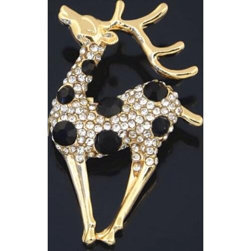 Utei Jewelry Gold Color Alloy Stunning Crystal Diamante Sika Deer Brooch Cute Animal Broach Adorable Rhinestone Bouquet Pin
