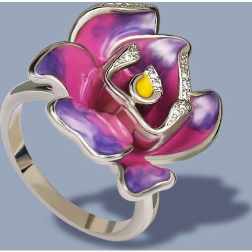 CIZEVA Vintage Trend 925 Sterling Silver Wedding Ring for Women Elegant Flower Shape Ring Colorful Expoy Engagement Jewelry