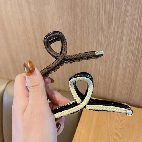 TIMRONLY Korea Fashion Synthetic Leather Imitation Pearl Hair Claws Beige Black Brown Color Hairwear for Women Ladies Hairpin