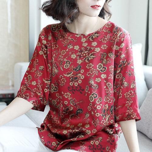 Vintage Blouse Summer Clothes For Women Plus Size Floral Print Loose Casual Ladies Tops O Neck Tee Shirt Short Sleeve