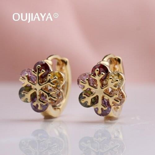 OUJIAYA Colour Snowflake Drop Earrings 585 Rose Gold Fashion Wedding Luxury Natural Zircon Dangle Earrings Party Hot Sale A166