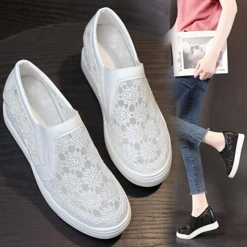 Inner Increase Womens Shoes Summer Breathable Non-Slip Mesh Casual All-Match White Shoes Fashion Single Mesh Hollow Lazy Shoes