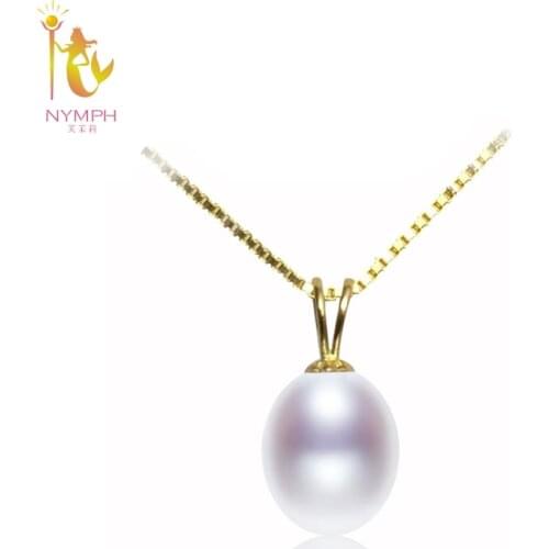 NYMPH 18K Yellow Gold Pearl Necklace Pendant Natural Freshwater 9-10mm Drop Pearl Jewelry Wedding Party For Women Girl D227