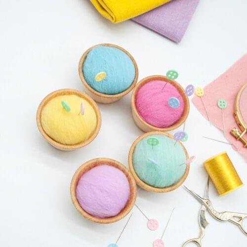 1pc wool Ball Shaped Needle Pin Cushion With Wooden bottom DIY Handcraft Tool for cross stitch sewing home Sewing Kit