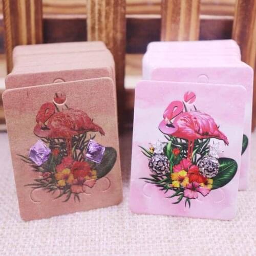 100pcs 5x4cm size white /borwn color earring card some new style Printed flamingos and wirh love beautiful cute cheap card