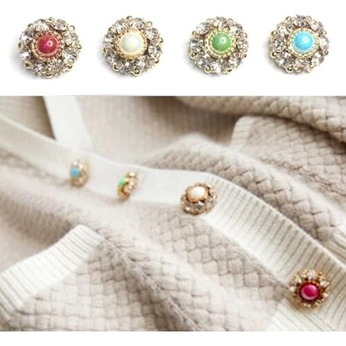 25mm Gold Rhinestone Flower Buttons Sewing Knit Coat Metal Shank Buttons For Clothing Diy Handmade Scrapbook Craft Decorative