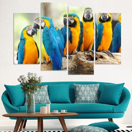 4 Pieces Colorful Parrot Animals Wall Art Modular Posters Hd Printing Pictures Modern Canvas Painting Home Decor Living Room