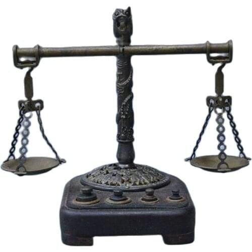 Antique solid wood base with weights, balance scales, nostalgia collection