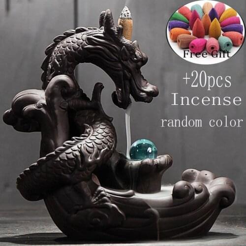 Zen incense burner Ceramic Backflow Incense Burner Creative Home Decor Dragon Incense Holder Censer With Crystal Ball Decoration
