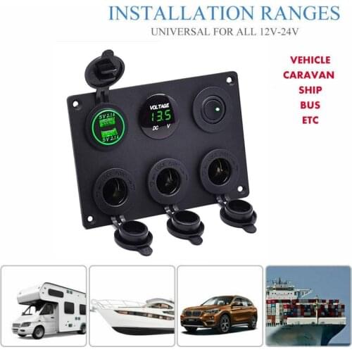Car Switch Panel LED Digital Voltmeter Dual USB Port Waterproof Switch Panel 12V 24V For Marine Boat RV Camper Motor Home Truck