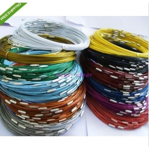 Free shipping Wholesale 1mm 18inch Multi color stainless steel wire necklace cord collar choker screw clasp 100pcs/lot