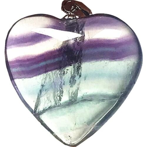 Necklace Pendant Natural Rainbow Fluorite Heart Jewelry For Woman Lady Man 925 Silver 28x7mm Love Crystal Beads Gemstone AAAAA