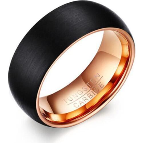 Black Mens Tungsten Ring 8MM Inner Rose Gold-Color Rings Men Tungsten Jewelry
