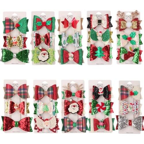 CN 3PCS/Set Christmas Set Hair Clip Christmas tree Santa Claus Children Baby Hairpins Cute Antler Hair Clips Hair Accessories