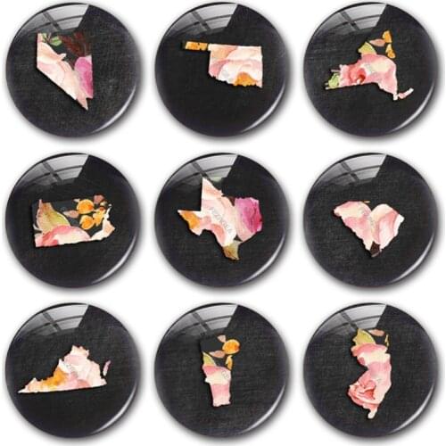 Flower Map of states in the U.S glass cabochon,map of New Jersey Round photo glass cabochon demo flat back Making findings