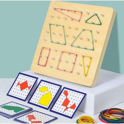 Wooden Mathematical Manipulative Material Array Block Geo Board Graphical Educational Toys with Pattern Cards and Latex Bands Sh