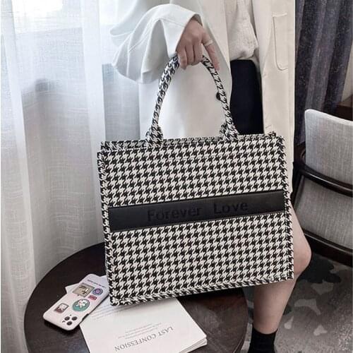 Elegant Canvas Totes Women Luxury Brand Casual Tote Bag Plaid Big Capacity Handbags Female Stree Shopping Shoulder Bag Purse