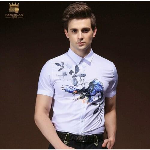 FANZHUAN Free Shipping New male Mens clothing man summer Original Design Short Sleeved bird printed Shirt blouse 822011