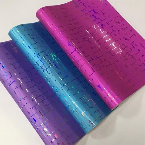 135*30cm Holographic Texture Embossed Metallic Laser Mirror Effect PU Faux Leather Fabric for Shoe/Bag/Handbag/Decoration